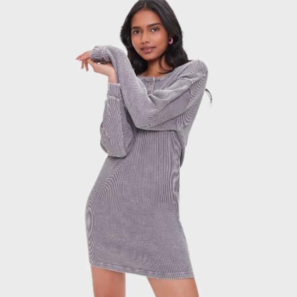 Forever 21 Mineral Wash Waffle Knit Mini Pink Dress - Picture 8 of 8